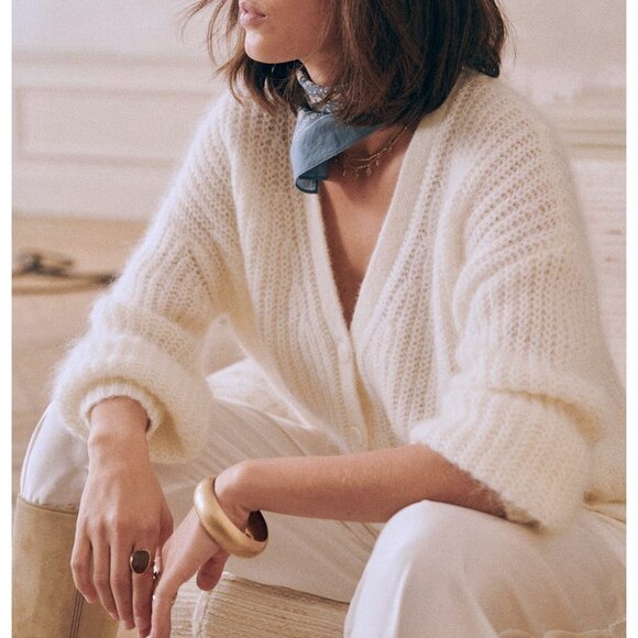 Sezane Sweaters - EUC Sézane Achille Mohair Wool Blend Oversized Cardigan Ecru Small